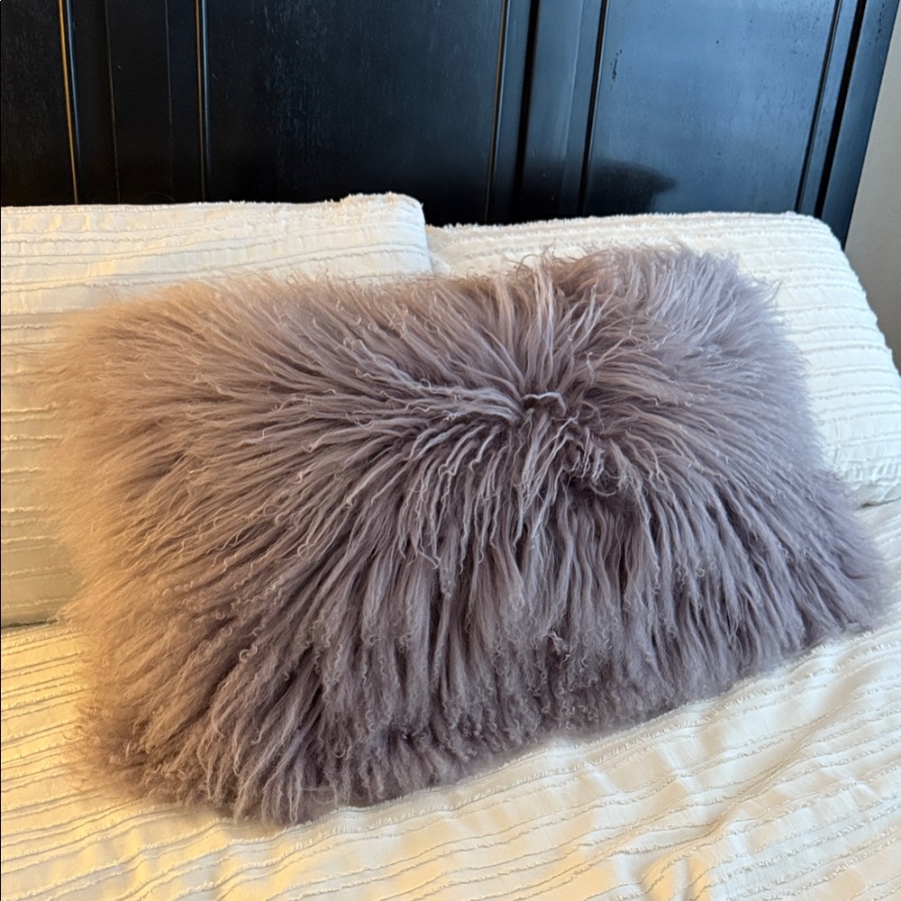Z Gallerie Soft Purple Lumbar Mongolian Faux Fur Pillow- down-filled
